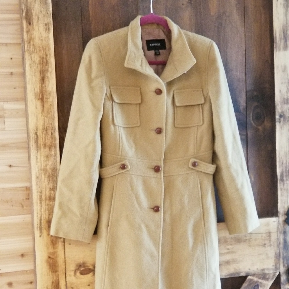 Express, Camel, Calf Length Wool Coat
